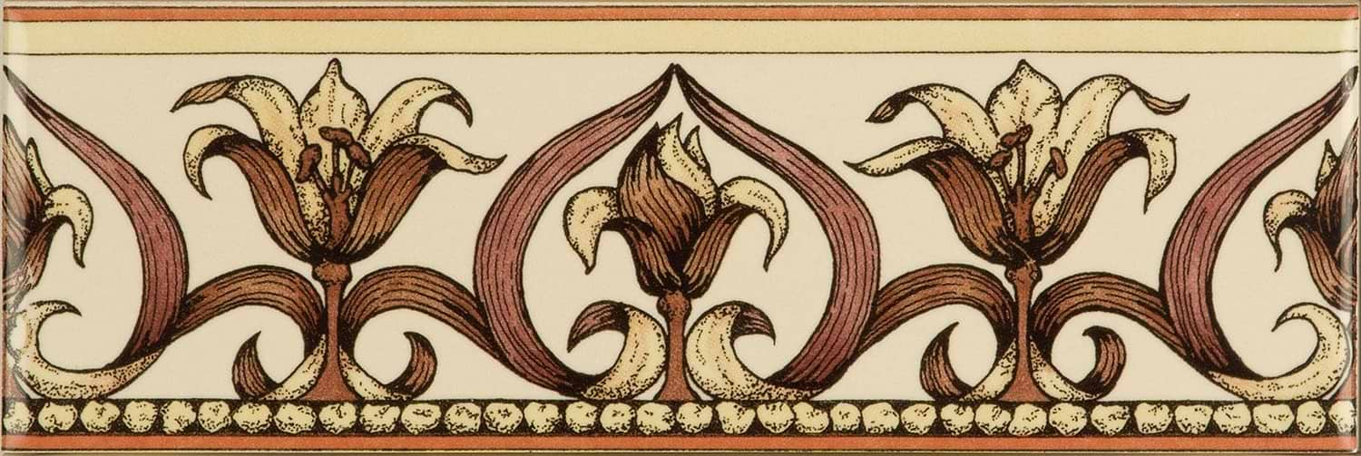 Art Nouveau Lily, Pink Classical Decorative Border, on Colonial White - Hyperion Tiles