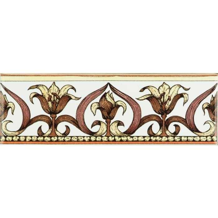 Art Nouveau Lily Pink Classical Decorative Borders on Brilliant White - Hyperion Tiles