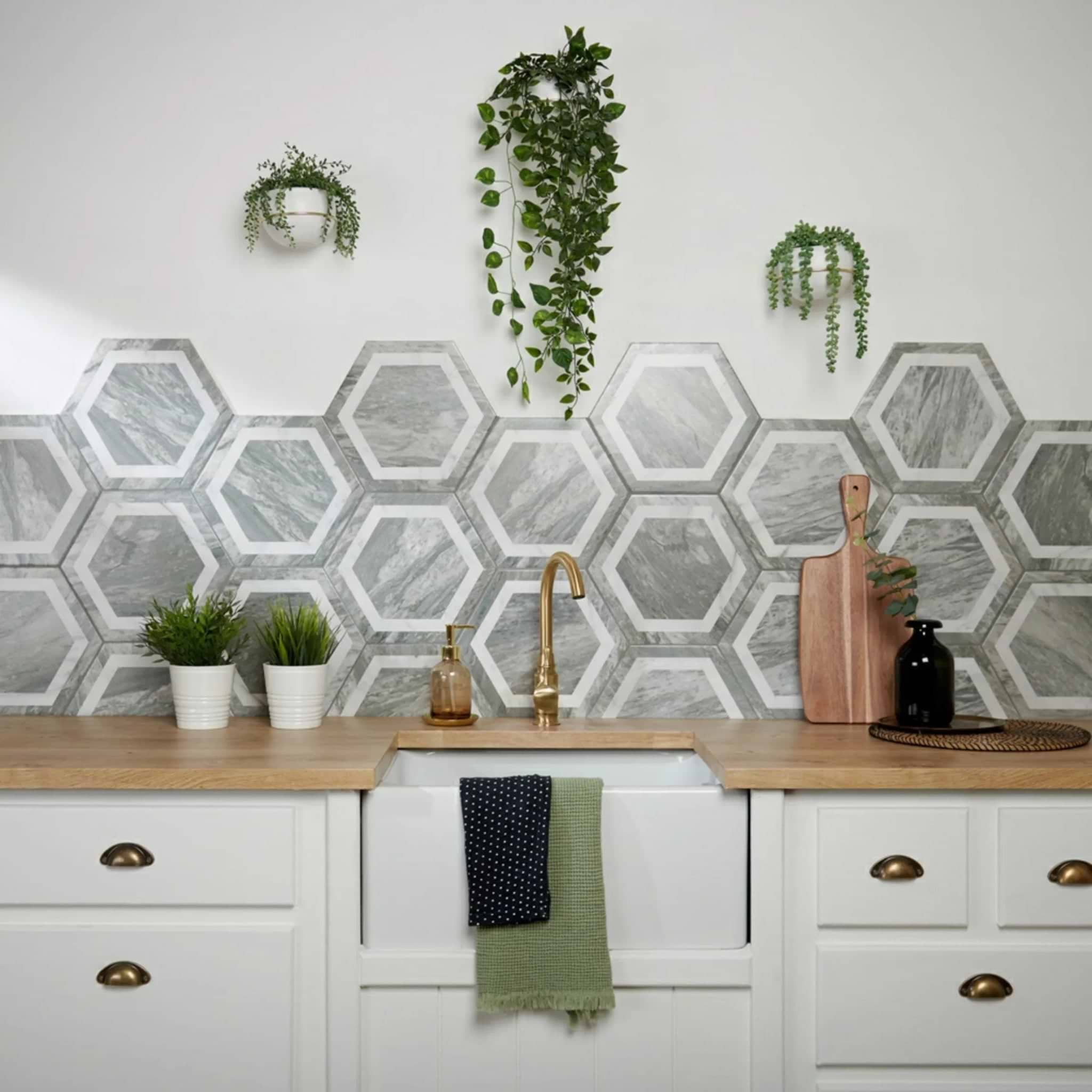 Bardiglio Hexagon Deco - Hyperion Tiles