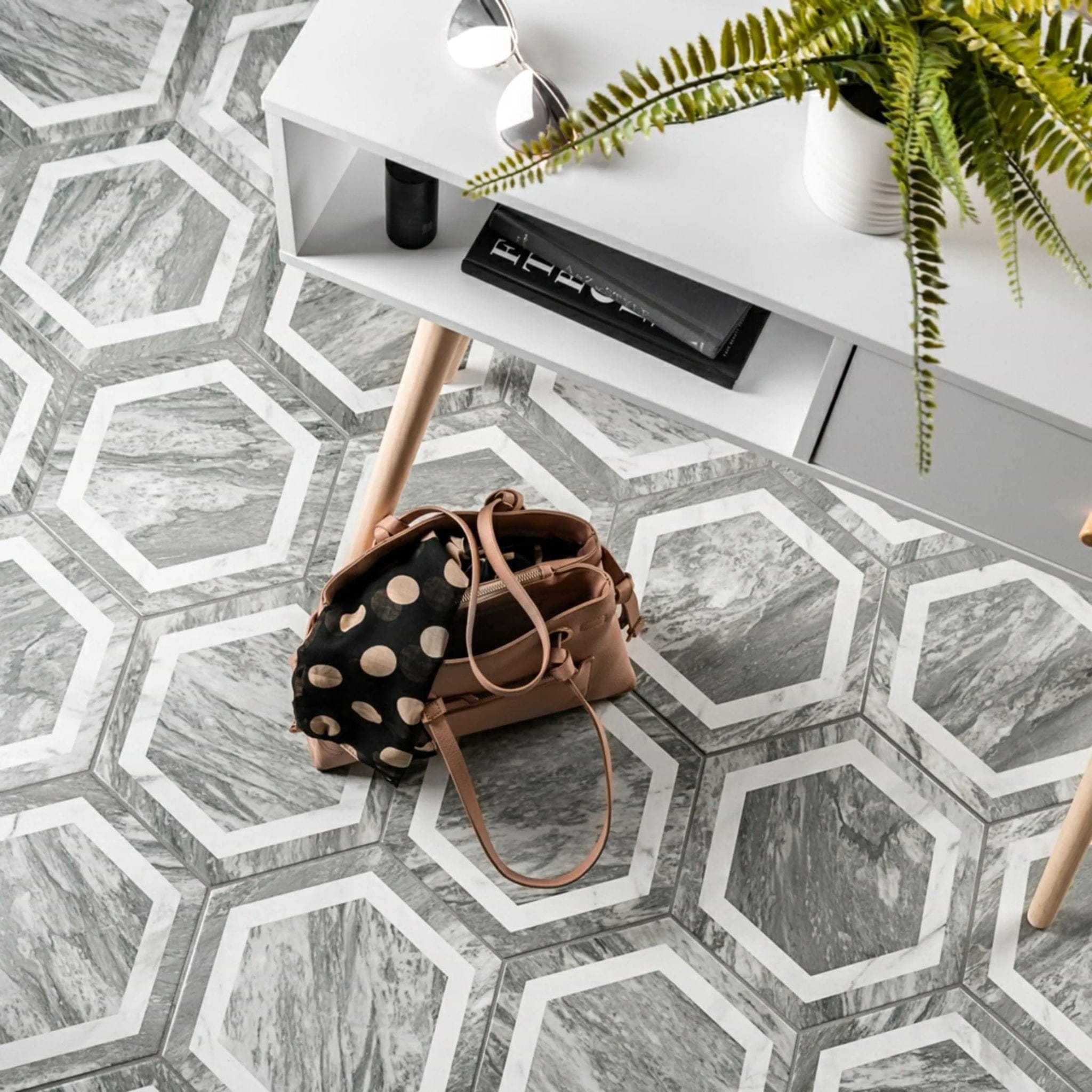 Bardiglio Hexagon Deco - Hyperion Tiles