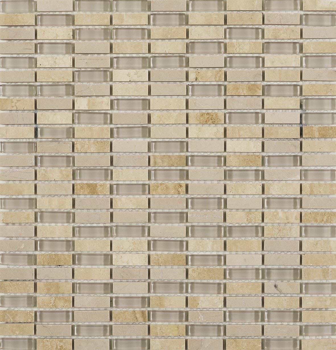 Beige Glass & Stone Mix Linear Mosaic - Hyperion Tiles
