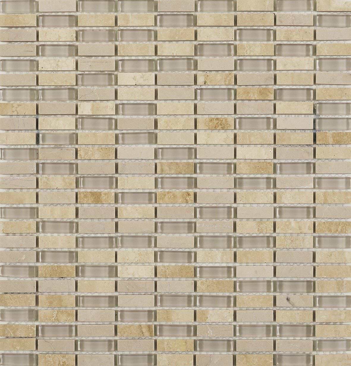Beige Glass &amp; Stone Mix Linear Mosaic - Hyperion Tiles