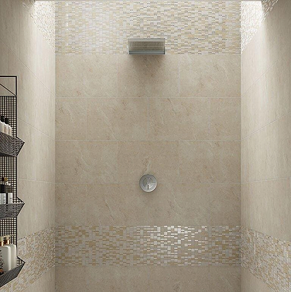 Beige Glass & Stone Mix Linear Mosaic - Hyperion Tiles
