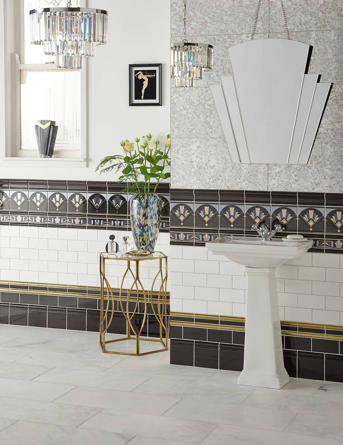 Black Manhattan Border With real Gold and Platinum on Black - Hyperion Tiles