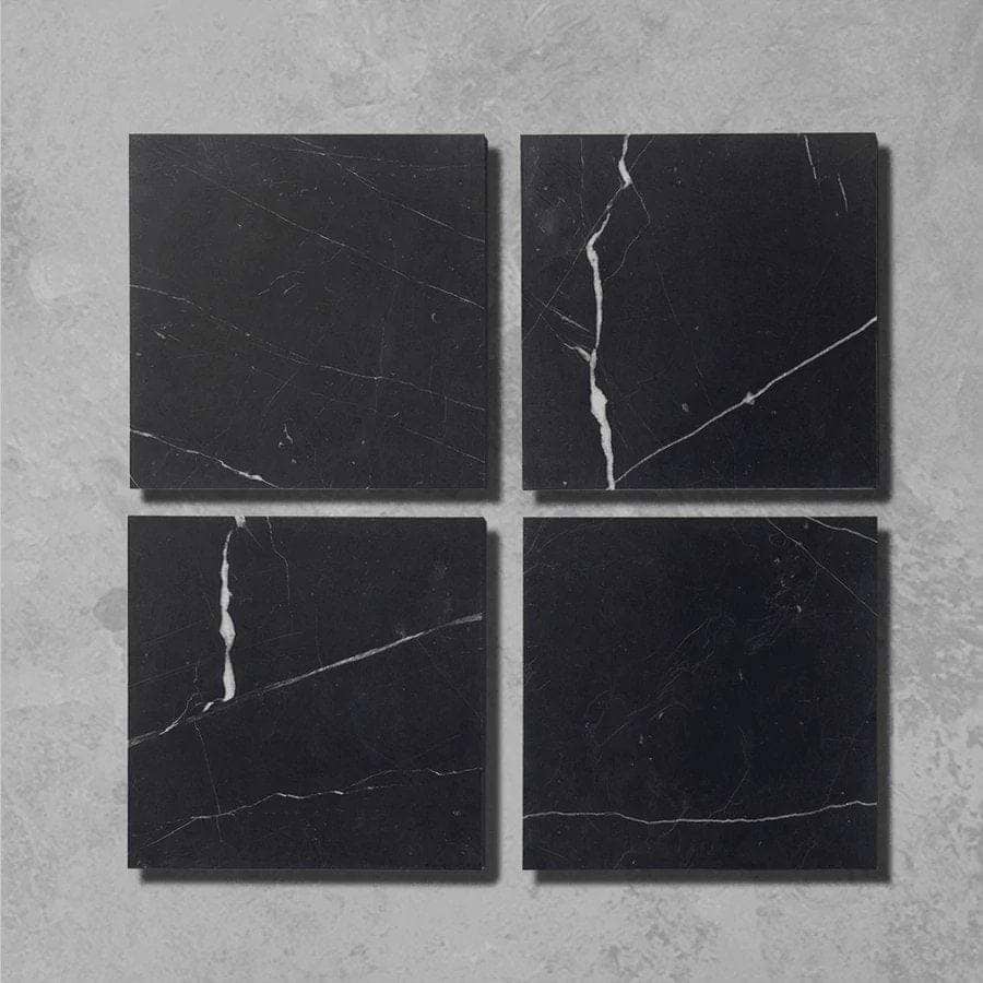 Black Veined Square Honed Marble - Hyperion Tiles