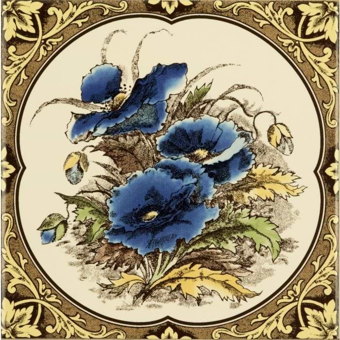 Blue Poppies Single Tile on Colonial White - Hyperion Tiles