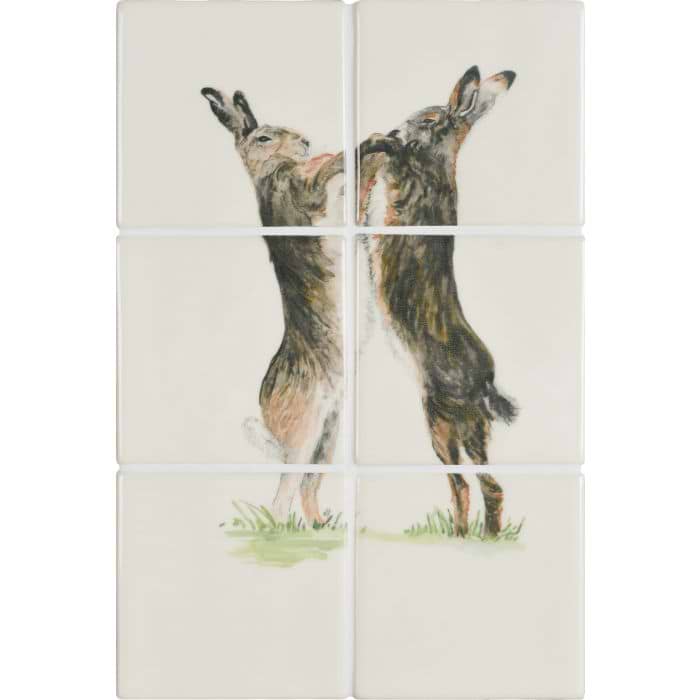 Boxing Hares 6 Tile Panel - Hyperion Tiles