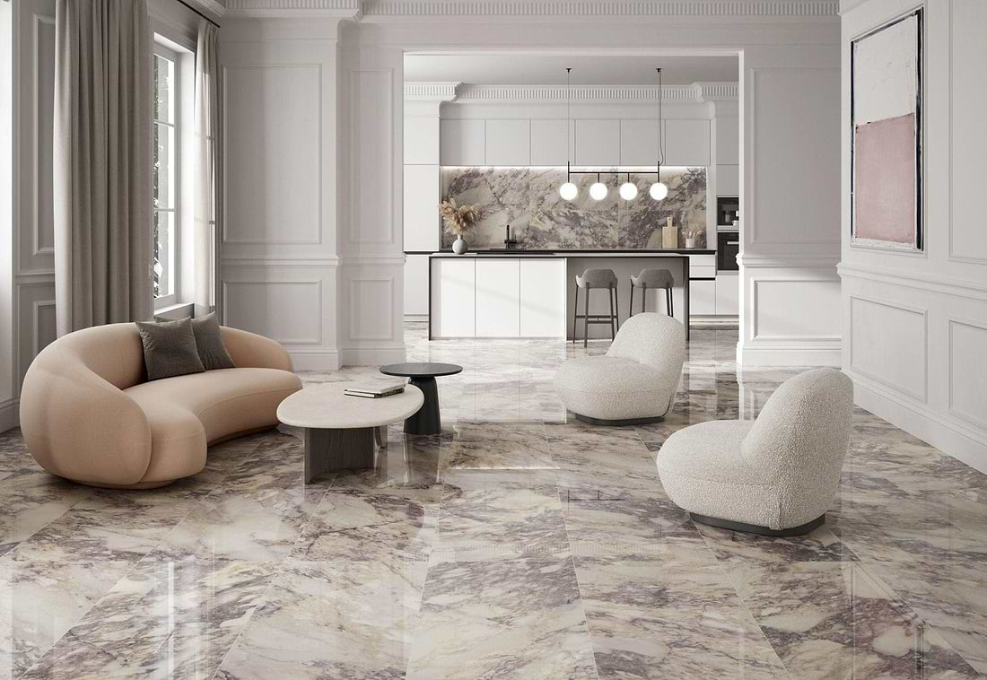 Breccia Violetta Polished Porcelain Tiles - Hyperion Tiles