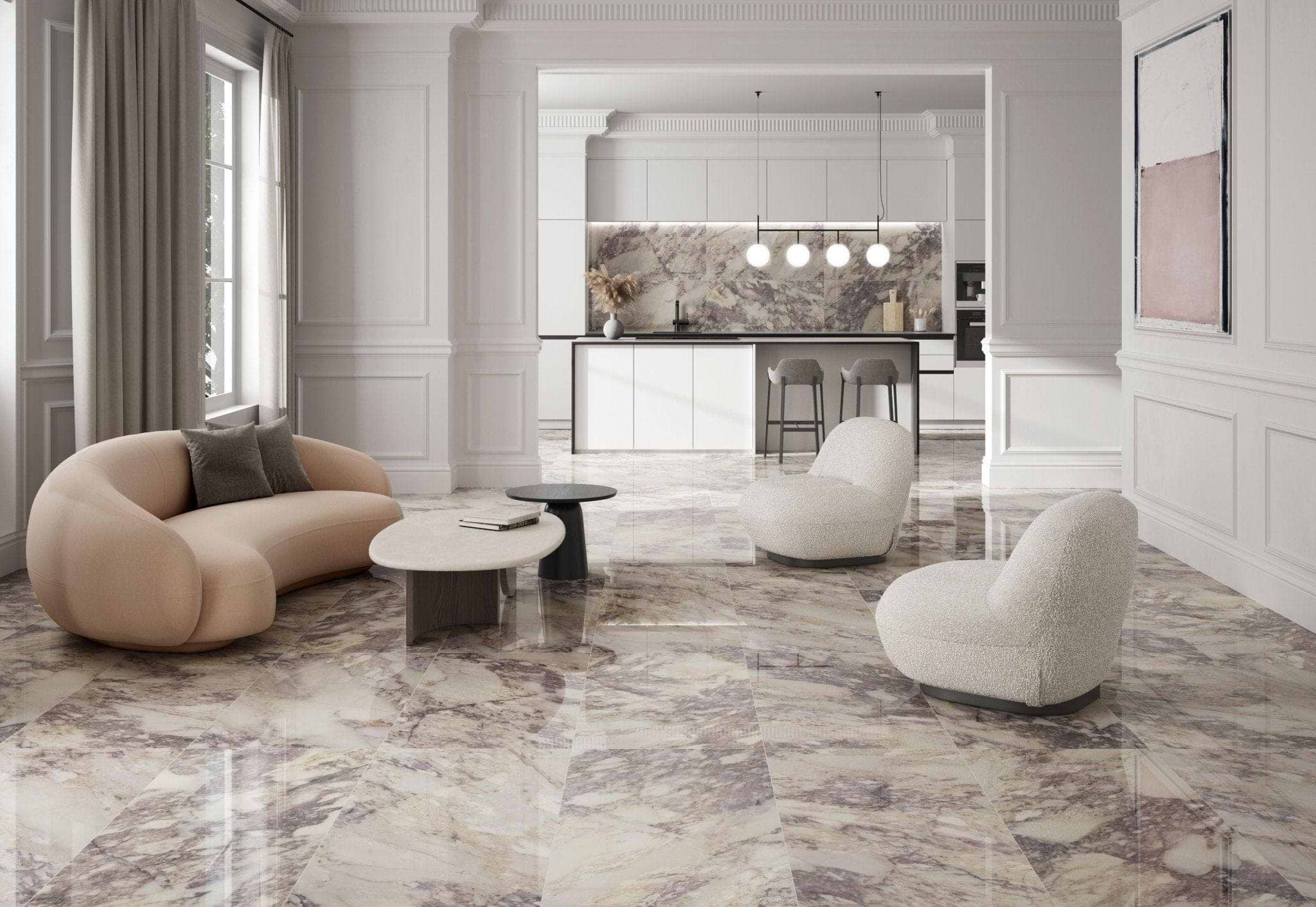 Breccia Violetta Polished Porcelain Tiles - Hyperion Tiles