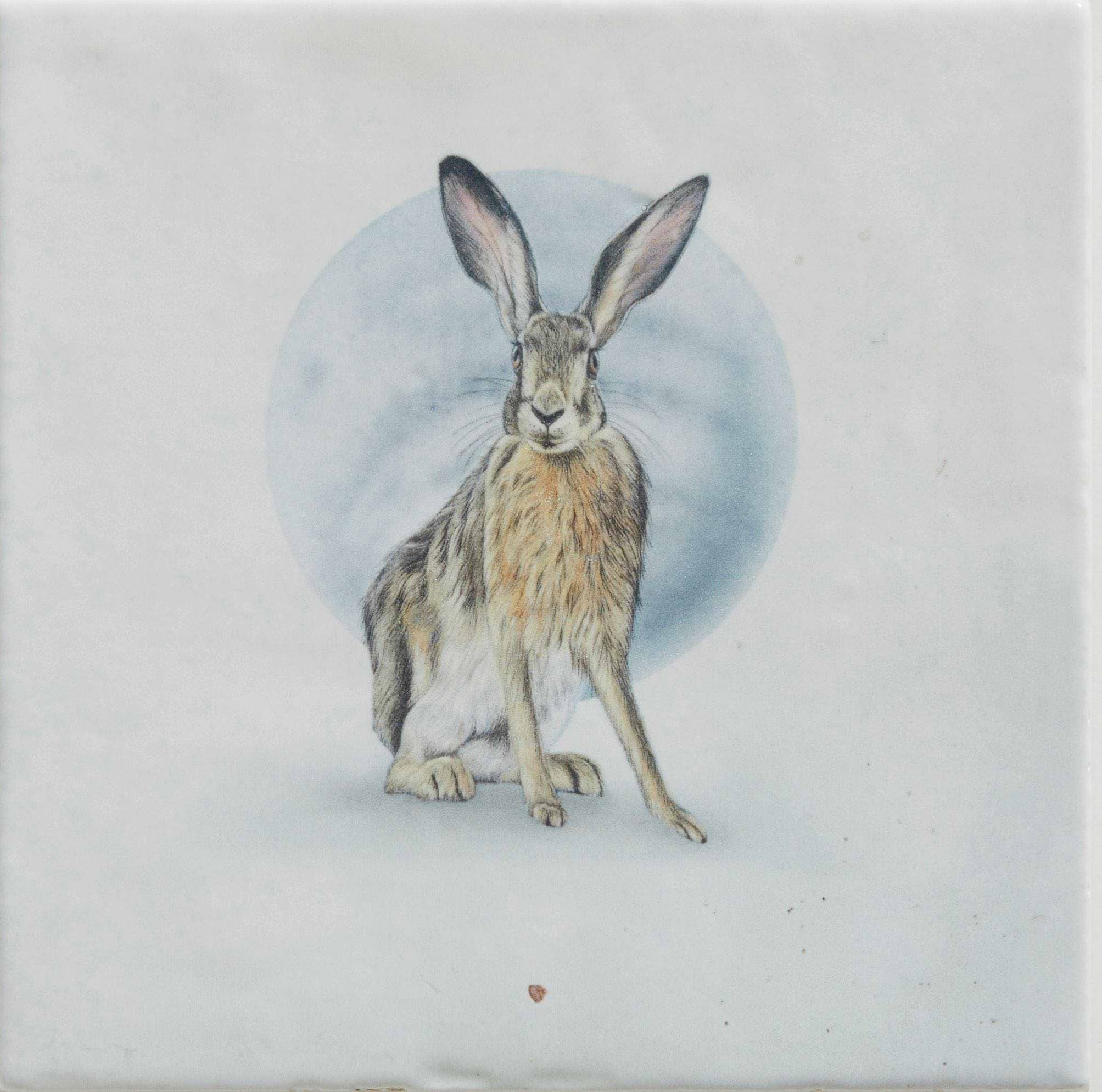 Ca’ Pietra Tiles - Ceramic Moon Backed Hare 12.5 x 12.5cm Wiltshire Hares By Joanna May