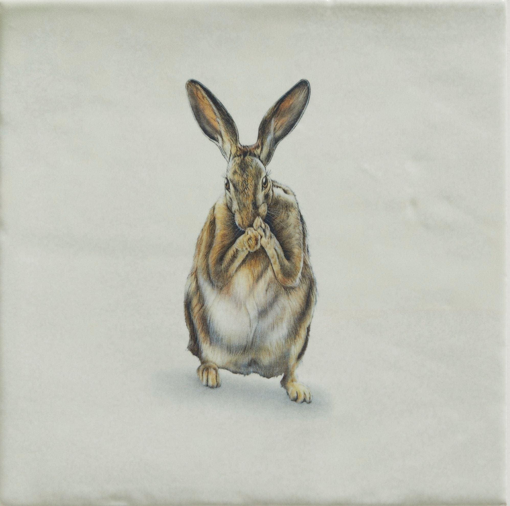 Ca’ Pietra Tiles - Ceramic Paws 12.5 x 12.5cm Wiltshire Hares By Joanna May