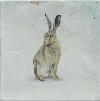 Ca’ Pietra Tiles - Ceramic Resting Hare 12.5 x 12.5cm Wiltshire Hares By Joanna May