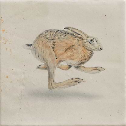 Ca’ Pietra Tiles - Ceramic Running Hare 12.5 x 12.5cm Wiltshire Hares By Joanna May