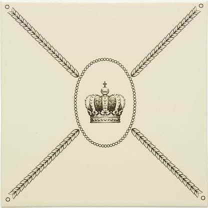Cartouche with Sovereign Crown Charcoal Grey on Colonial White - Hyperion Tiles