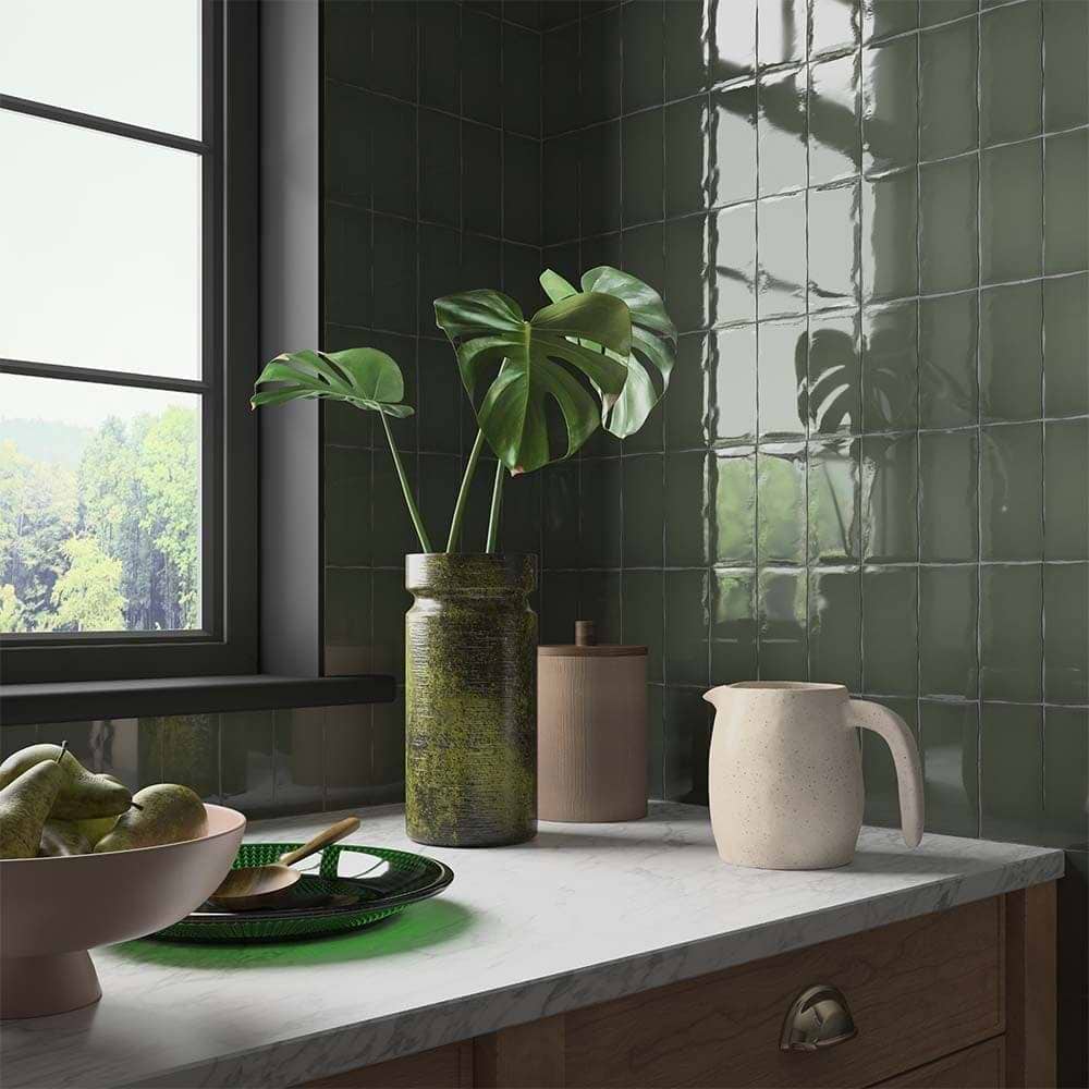 Clay Olive Ceramic Glazed Wall Tile 65x130mm - Hyperion Tiles