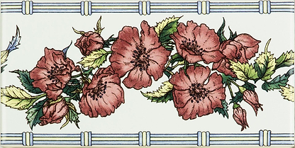 Corded Poppies Red Classical Decorative Border on Brilliant White - Hyperion Tiles