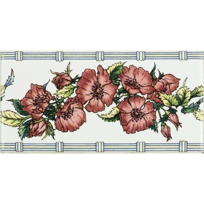 Corded Poppies Red Classical Decorative Border on Brilliant White - Hyperion Tiles