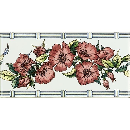 Corded Poppies Red Classical Decorative Border on Brilliant White - Hyperion Tiles