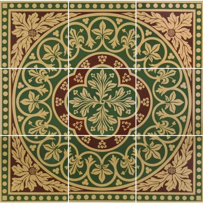 Original Style Tiles - Victorian Disraeli 9 Tile Set Green