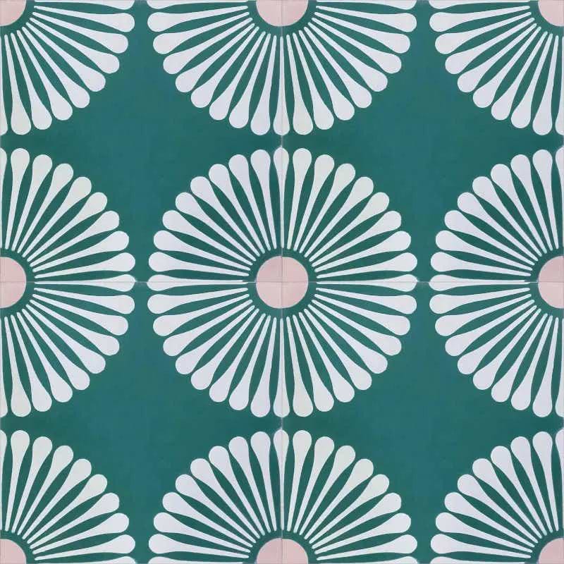 Encaustic Cement Green Daisy - Hyperion Tiles