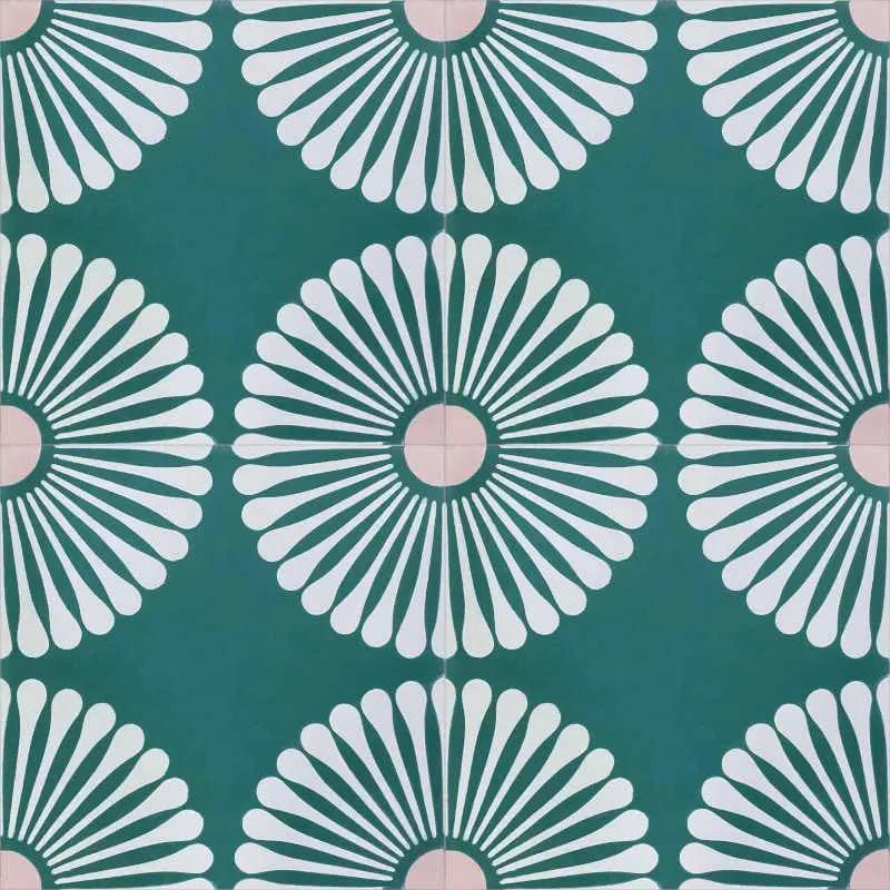 Encaustic Cement Green Daisy - Hyperion Tiles