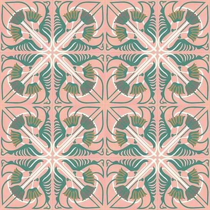 Encaustic Cement Jungle Bliss Green On Pink - Hyperion Tiles