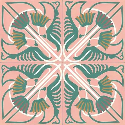 Encaustic Cement Jungle Bliss Green On Pink - Hyperion Tiles
