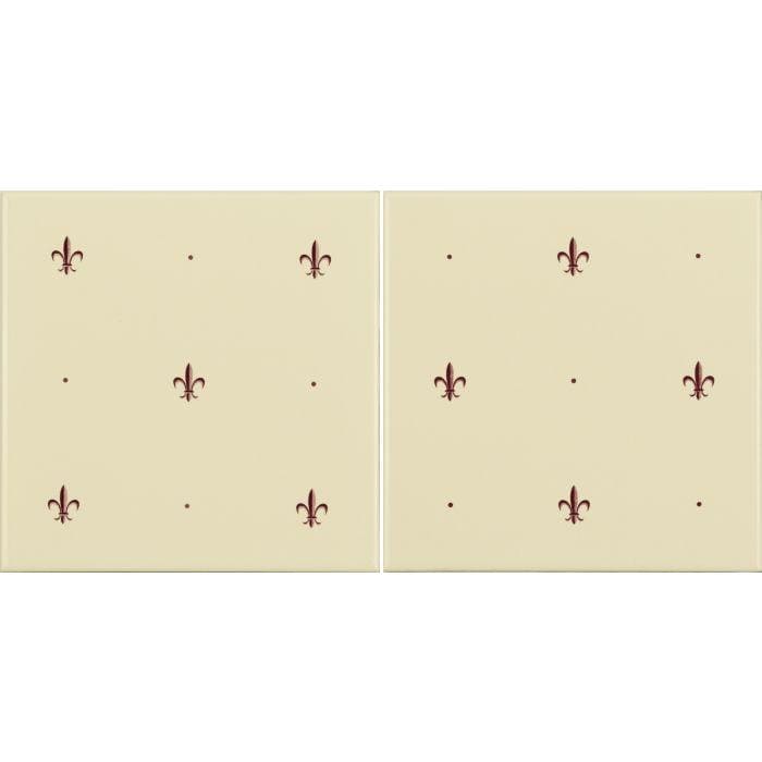 Original Style Tiles - Ceramic 152 x 152 x 7mm - 2 Tile Set Fleur de Lis Burgundy on Colonial White (2 Tile Set)