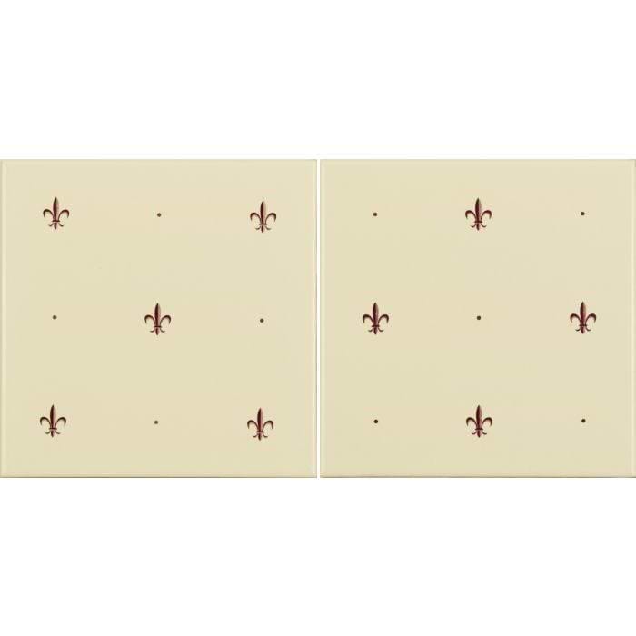 Original Style Tiles - Ceramic 152 x 152 x 7mm - 2 Tile Set Fleur de Lis Burgundy on Colonial White (2 Tile Set)
