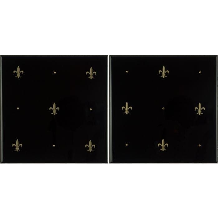 Original Style Tiles - Ceramic 152 x 152 x 7mm - 2 Tile Set Fleur de Lis Gold on Jet Black (2 Tile Set)
