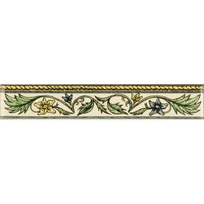 Floral Rope Blue & Yellow Classical Decorative Border on Colonial White - Hyperion Tiles