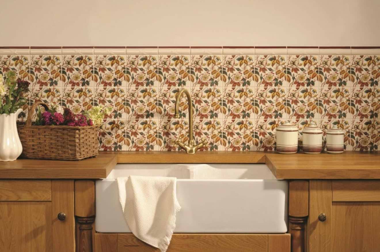 Original Style Tiles - Ceramic 152 x 152 x 7mm - Per Piece Floral Trellis Continuous Pattern on Colonial White