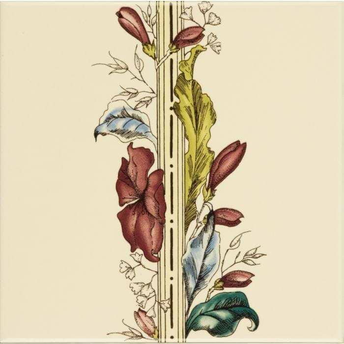 Original Style Tiles - Ceramic 152 x 152 x 7mm - Per Piece Flower and Foliage Border On Colonial White