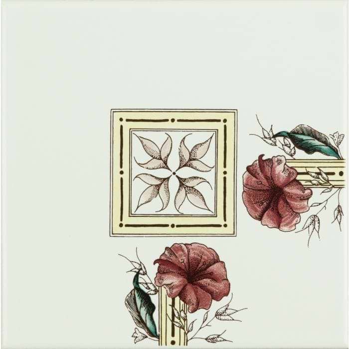 Original Style Tiles - Ceramic 152 x 152 x 7mm - Per Piece Flower and Foliage Corner On Brilliant White