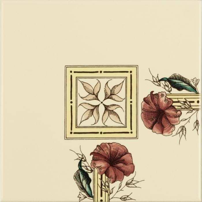 Original Style Tiles - Ceramic 152 x 152 x 7mm - Per Piece Flower and Foliage Corner Tile On Colonial White