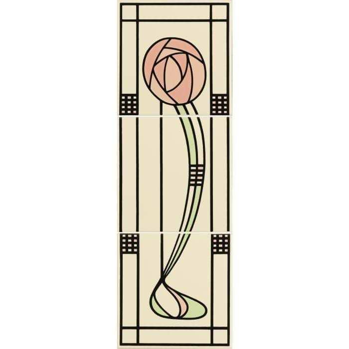 Glasgow Rose (Left Hand) 3-Tile Set on Colonial White - Hyperion Tiles