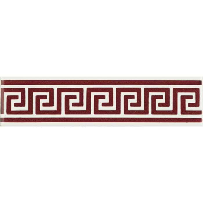 Greek Key Burgundy On Brilliant White - Hyperion Tiles