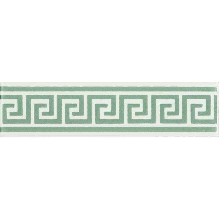 Greek Key Jade Breeze On Brilliant White - Hyperion Tiles