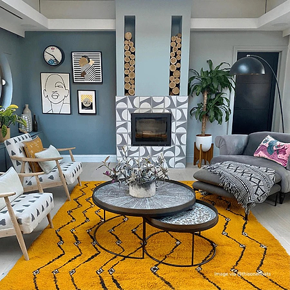 Gray teal and shop yellow living room