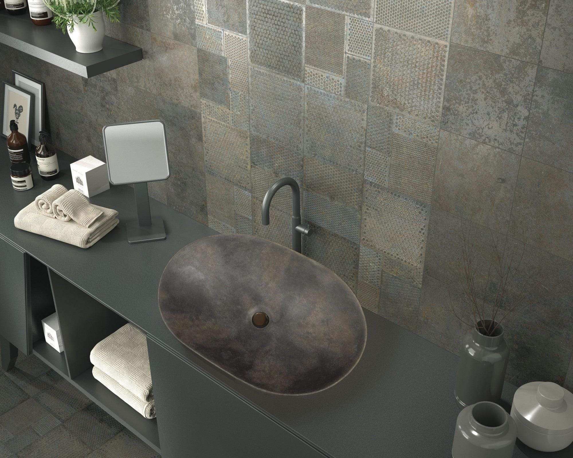 Hyperion Tiles All Products 40 x 40 x 15cm Lavabo Diurne Oxide