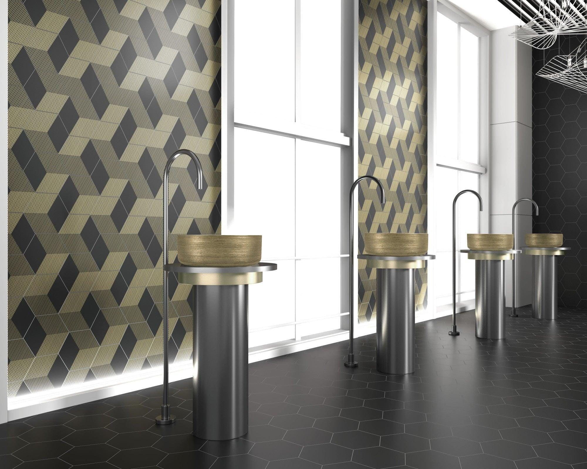 Hyperion Tiles All Products 9 x 6.5cm Lavabo Heller White & Gold