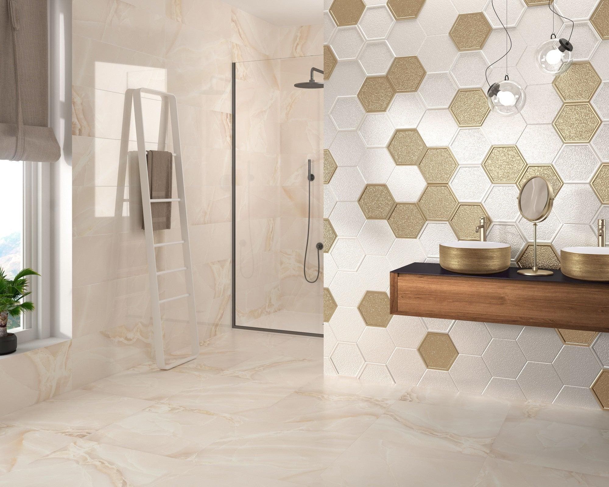 Hyperion Tiles All Products 9 x 6.5cm Lavabo Heller White & Gold