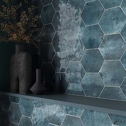 Hyperion Tiles Tiles – Hexagon 150 x 173 x 8mm Hope Blue Hexagon Gloss Ceramic Wall 150x173mm