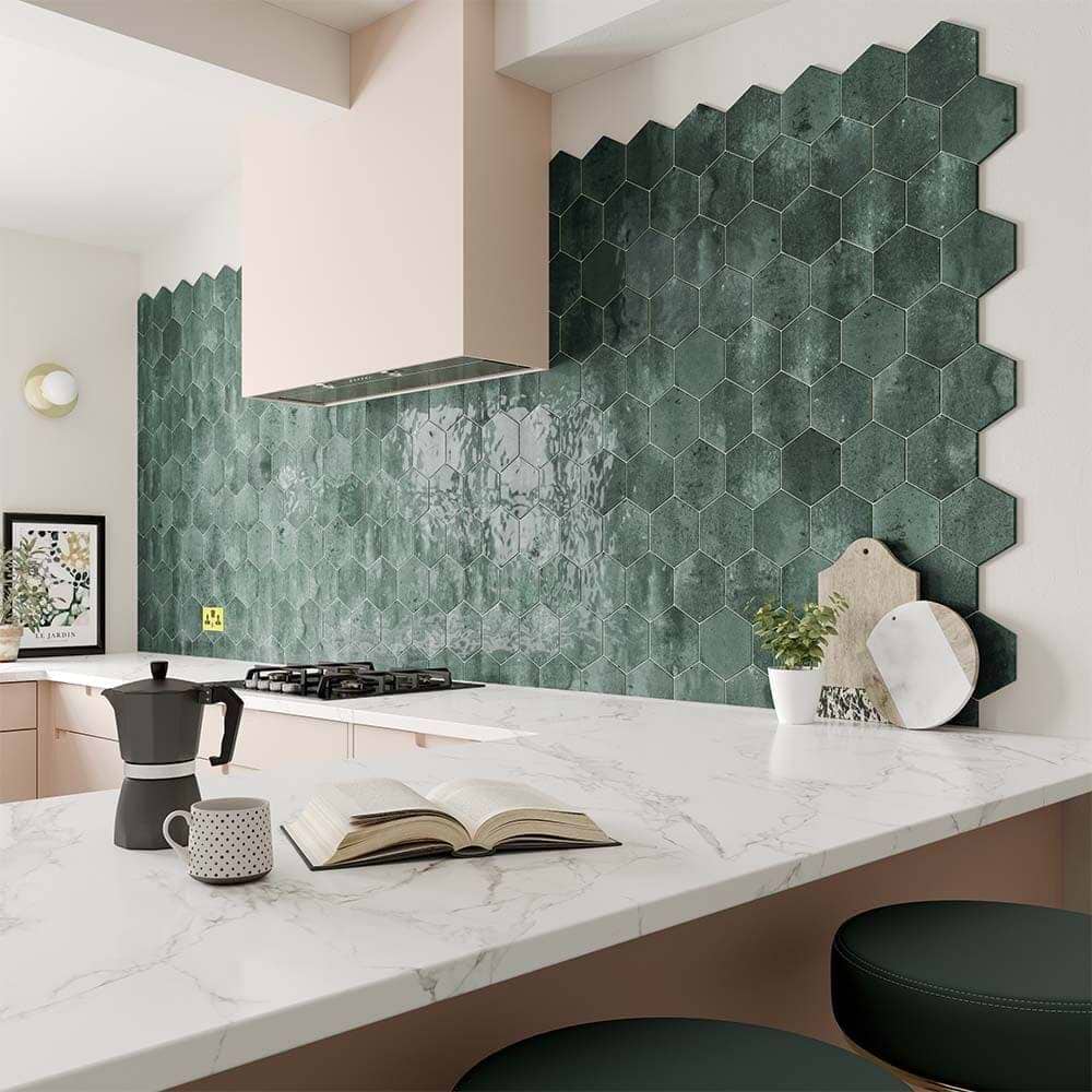 Hyperion Tiles Tiles – Hexagon 150 x 173 x 8mm Hope Green Hexagon Gloss Ceramic Wall 150x173mm