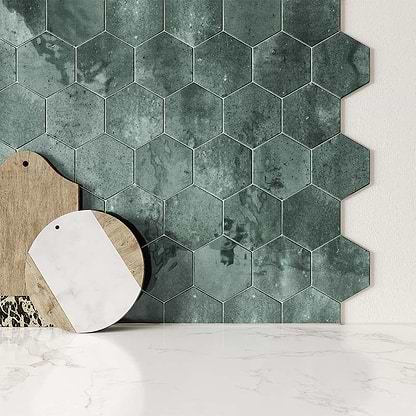 Hyperion Tiles Tiles – Hexagon 150 x 173 x 8mm Hope Green Hexagon Gloss Ceramic Wall 150x173mm