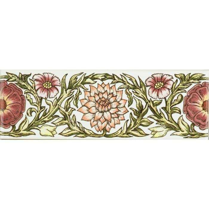 Knot Garden Pink Classical Decorative Border on Brilliant White - Hyperion Tiles