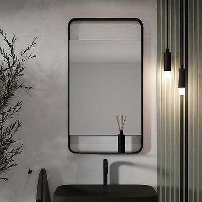 Ludgate Mirror with Shelf 55x100cm Black - Hyperion Tiles