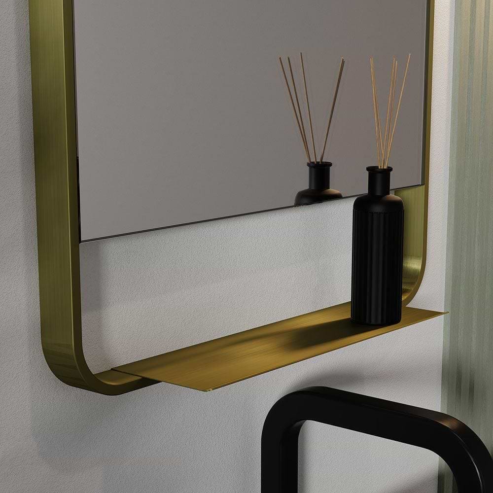 Ludgate Mirror with Shelf 55x100cm Brushed Brass - Hyperion Tiles