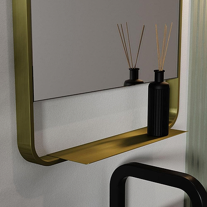 Ludgate Mirror with Shelf 55x100cm Brushed Brass - Hyperion Tiles