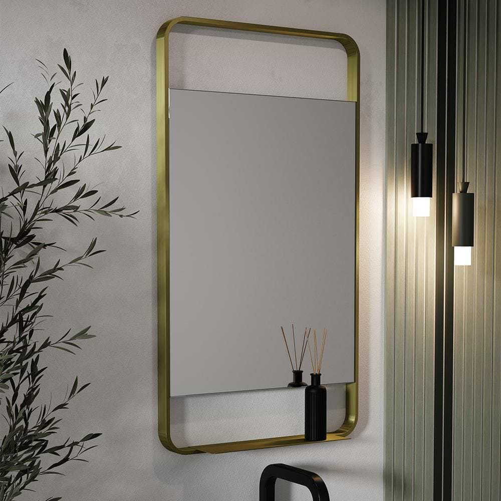 Ludgate Mirror with Shelf 55x100cm Brushed Brass - Hyperion Tiles